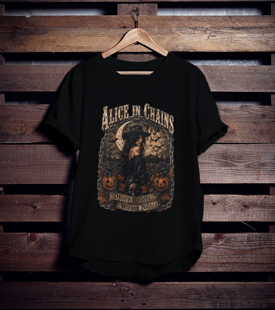 Alice In Chains Dusty Hearts Wicked Nights Gothic Witch Pumpkin Skulls Moon T-Shirt