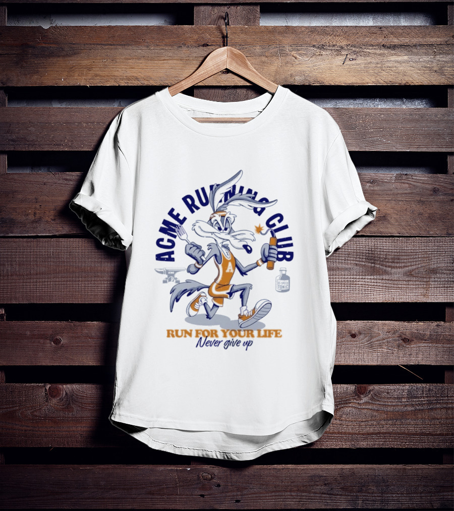Acme Running Club Wile E Coyote Run For Your Life Never Give Up T-Shirt