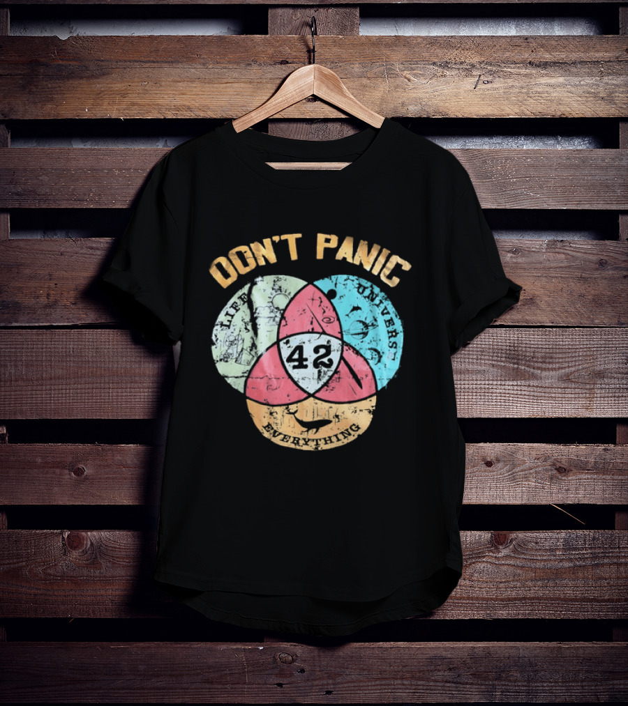 Don't Panic Life Universe Everything 42 Distressed T-Shirt