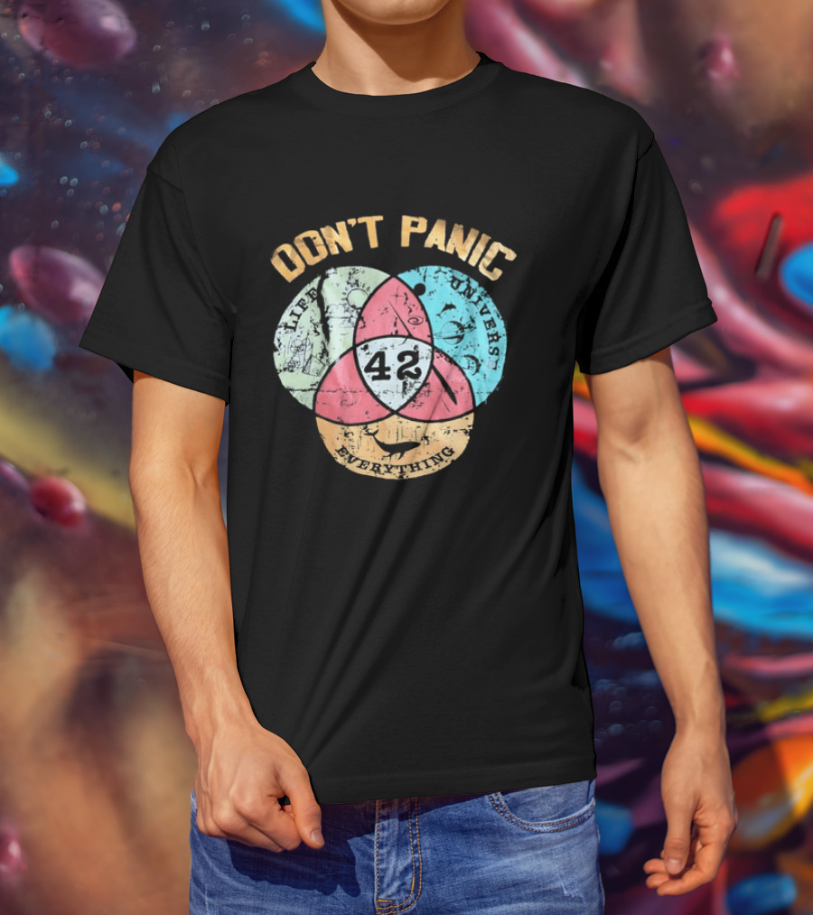 Don't Panic Life Universe Everything 42 Distressed T-Shirt