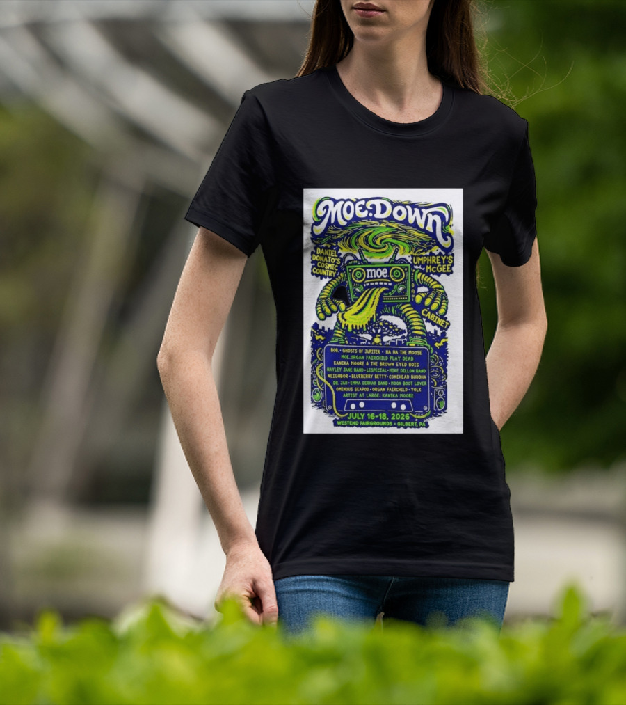 MoeDown July 16 18 2026 Westend Fairgrounds Gilbert PA Featuring Moe. Umphrey's McGee Daniel Donato's Cosmic Country Cabinet T-Shirt