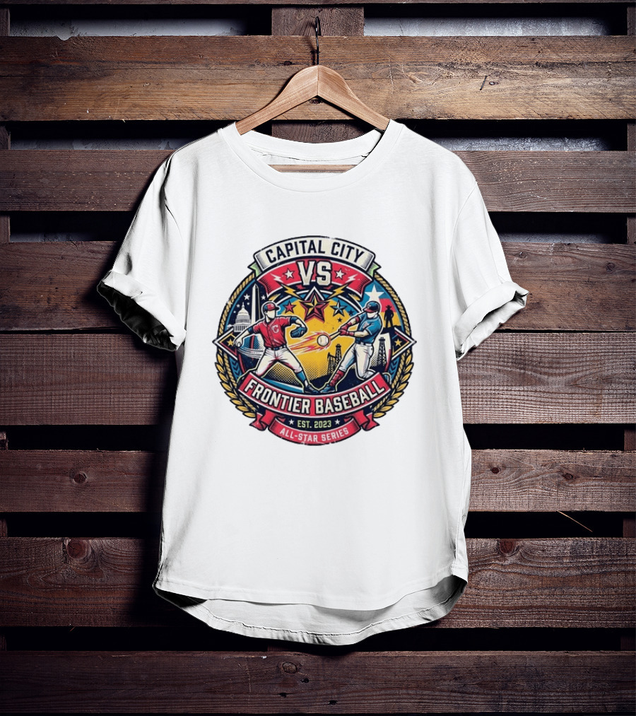 Capital City Vs Frontier Baseball All Star Series 2023 Vintage Emblem With Capitol And Frontier Iconography T-Shirt