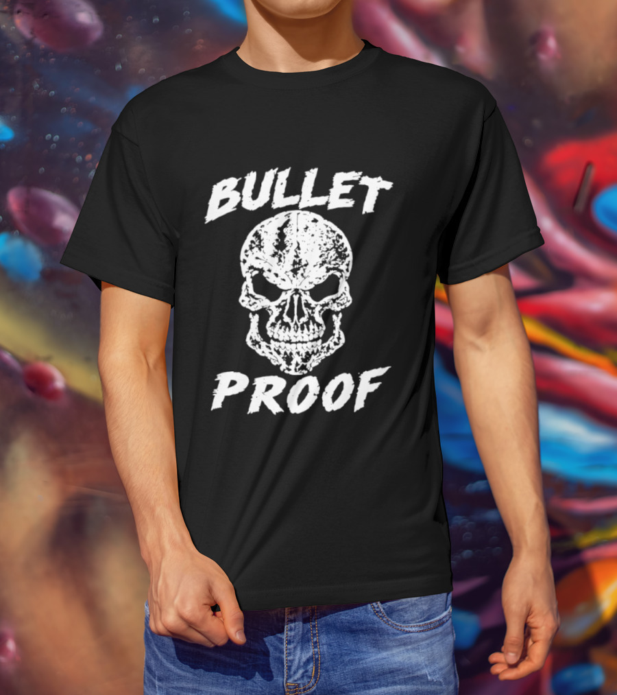 Bullet Proof Distressed Skull Gothic Edgy T-Shirt