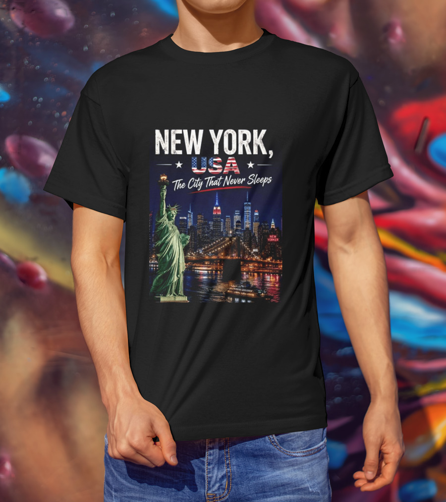 New York USA The City That Never Sleeps Statue Of Liberty Skyline T-Shirt