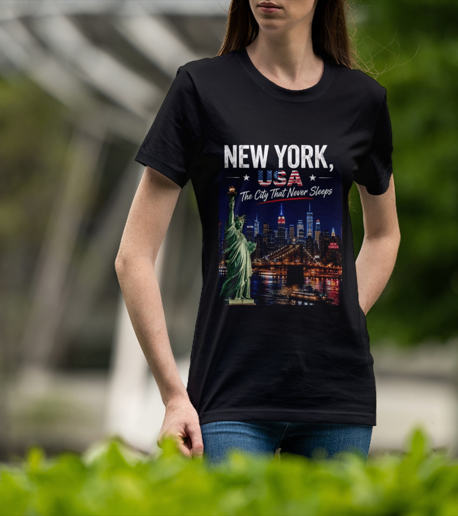 New York USA The City That Never Sleeps Statue Of Liberty Skyline T-Shirt