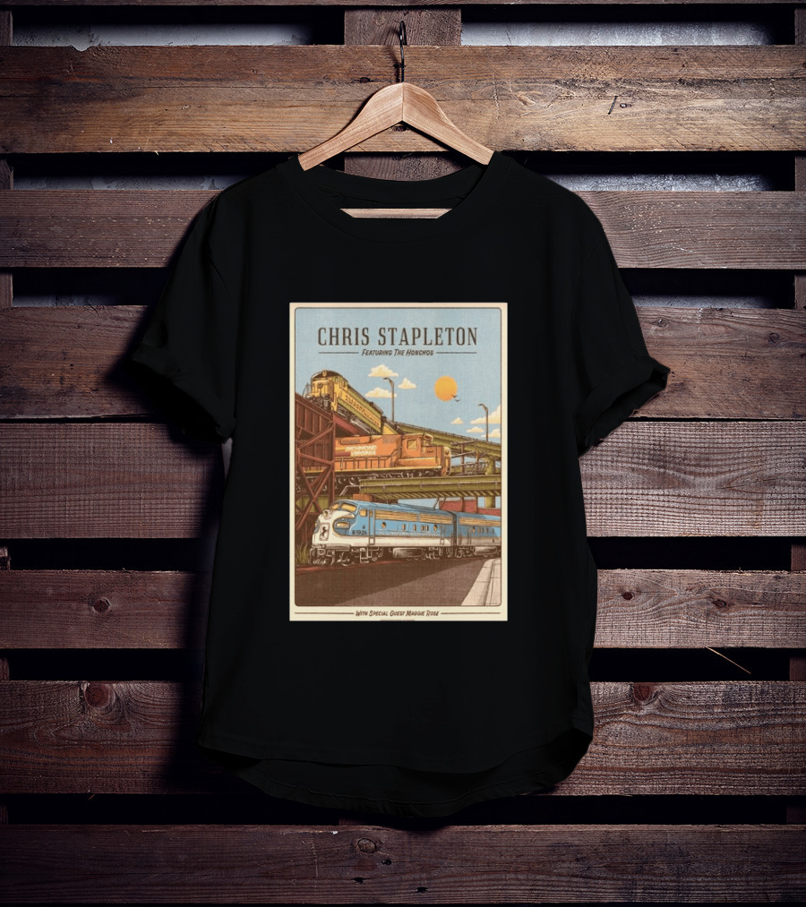 Chris Stapleton Featuring The Honchos Special Guest Maggie Rose Aug 19 2026 Allianz Amphitheater Riverfront Richmond Virginia Vintage Trains Scene T-Shirt