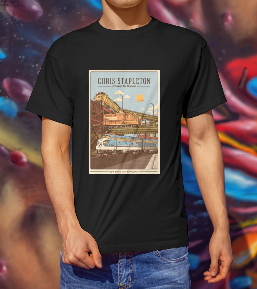 Chris Stapleton Featuring The Honchos Special Guest Maggie Rose Aug 19 2026 Allianz Amphitheater Riverfront Richmond Virginia Vintage Trains Scene T-Shirt