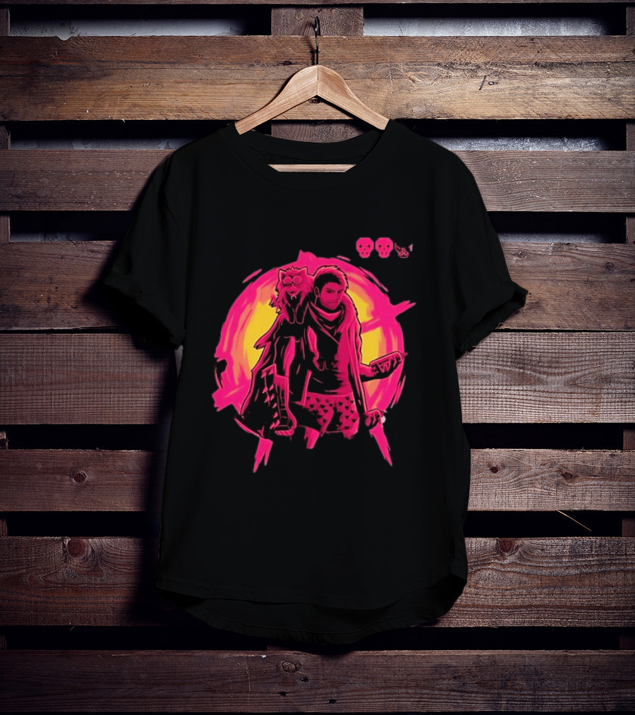 Post Apocalyptic Survivor Cat Companion Heart Boxers Pink Skull T-Shirt