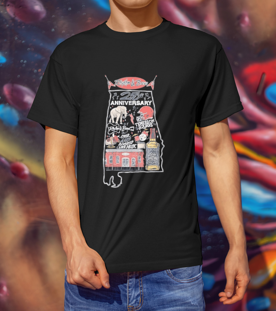 Rhythm & Brews 25th Anniversary Temerson Square Live Music Celebration Over 1000 Nights T-Shirt
