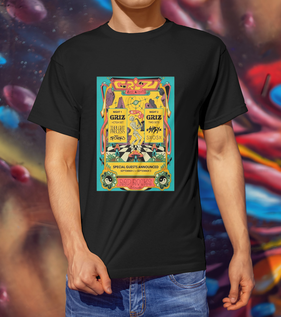 GRiZ Two Nights Red Rocks Amphitheatre Morrison CO Sep 2 3 2026 Special Guests The Sponges Muzzy Shosh T-Shirt