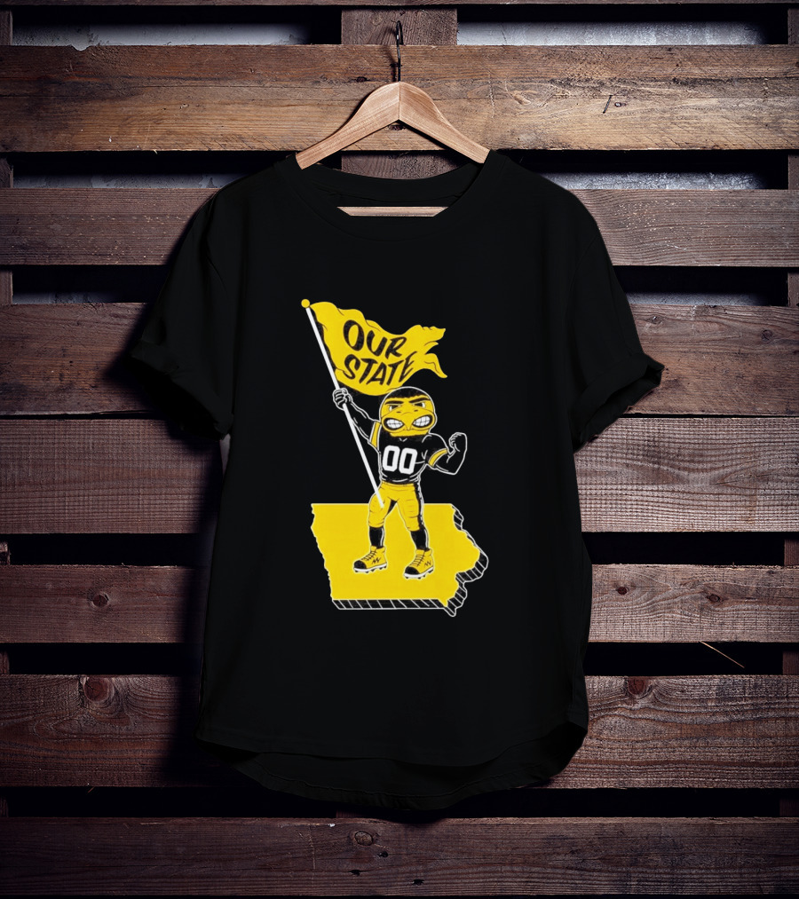 Herky The Hawk Flag Our State Iowa Map T-Shirt