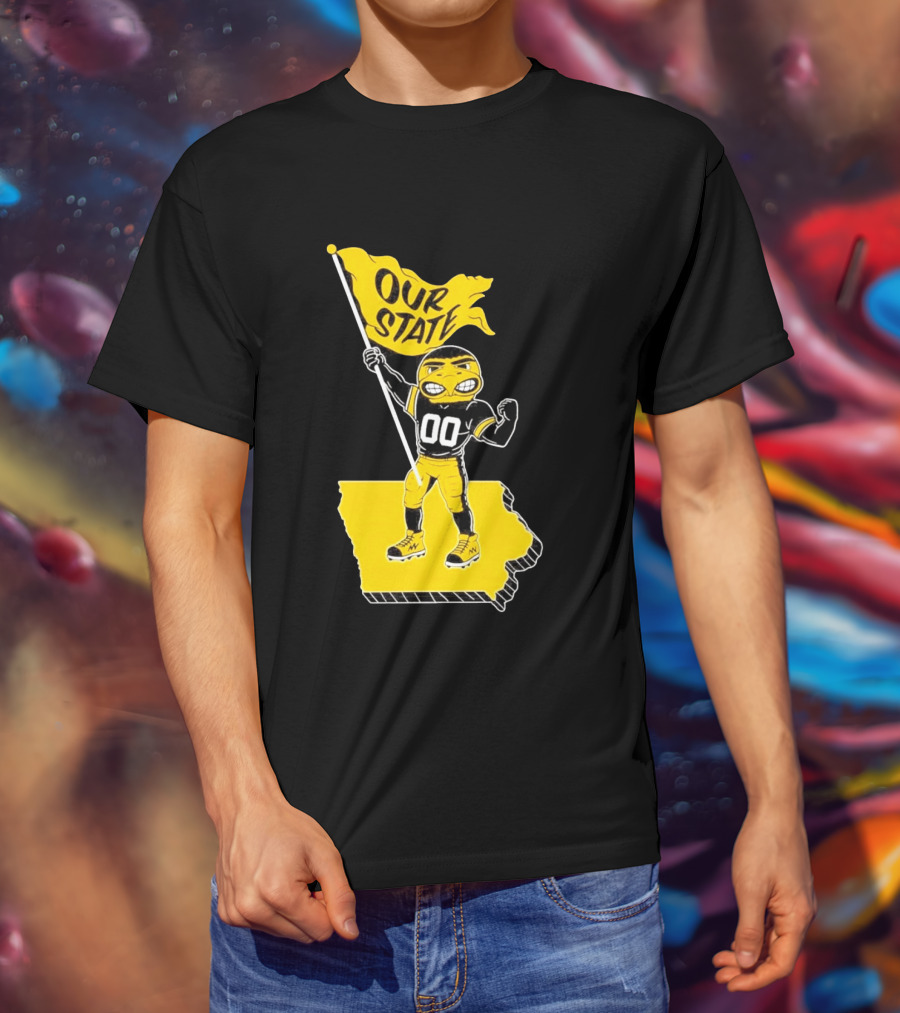 Herky The Hawk Flag Our State Iowa Map T-Shirt