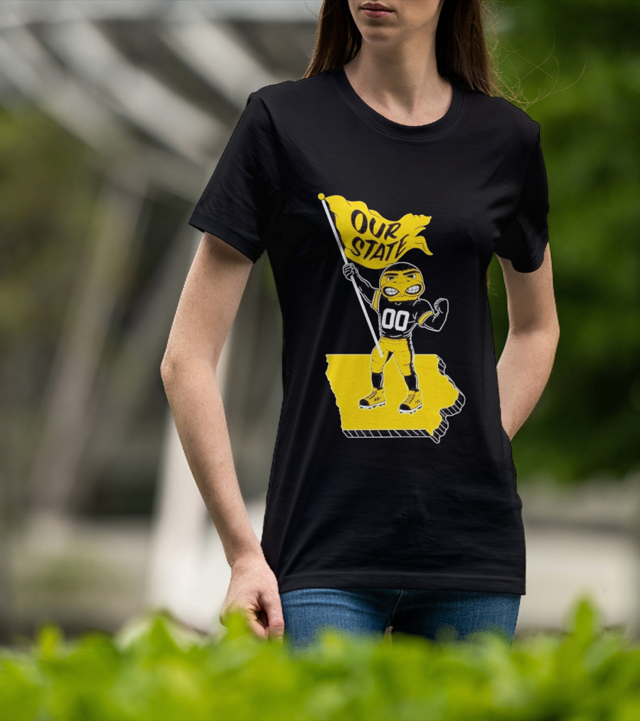 Herky The Hawk Flag Our State Iowa Map T-Shirt
