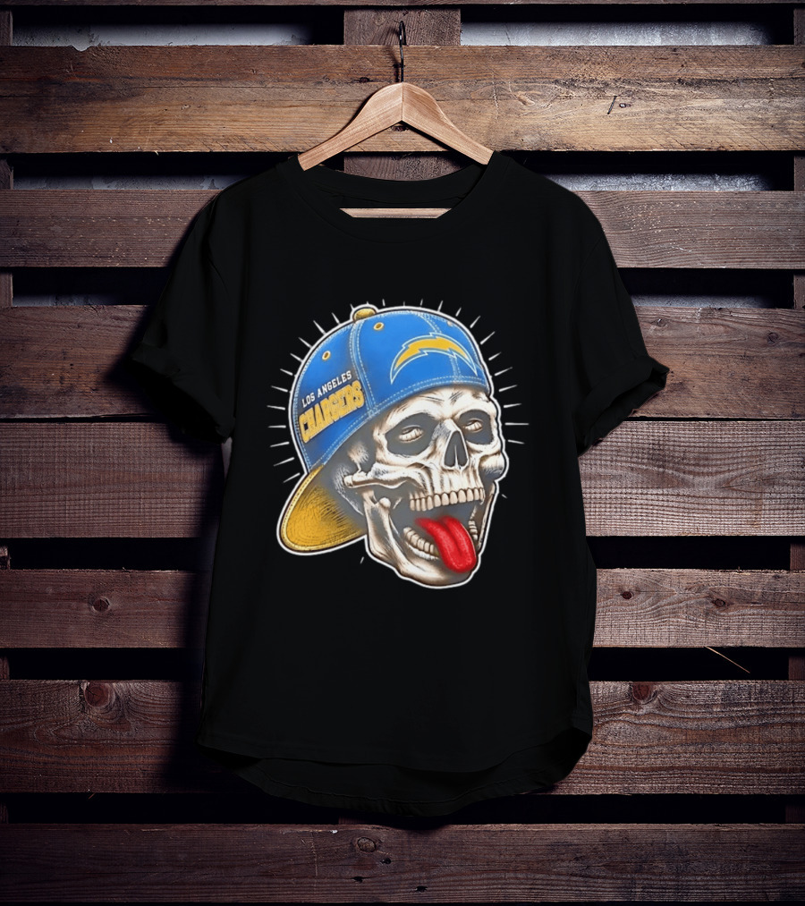 Los Angeles Chargers Skull Tongue Out Cap Football T-Shirt