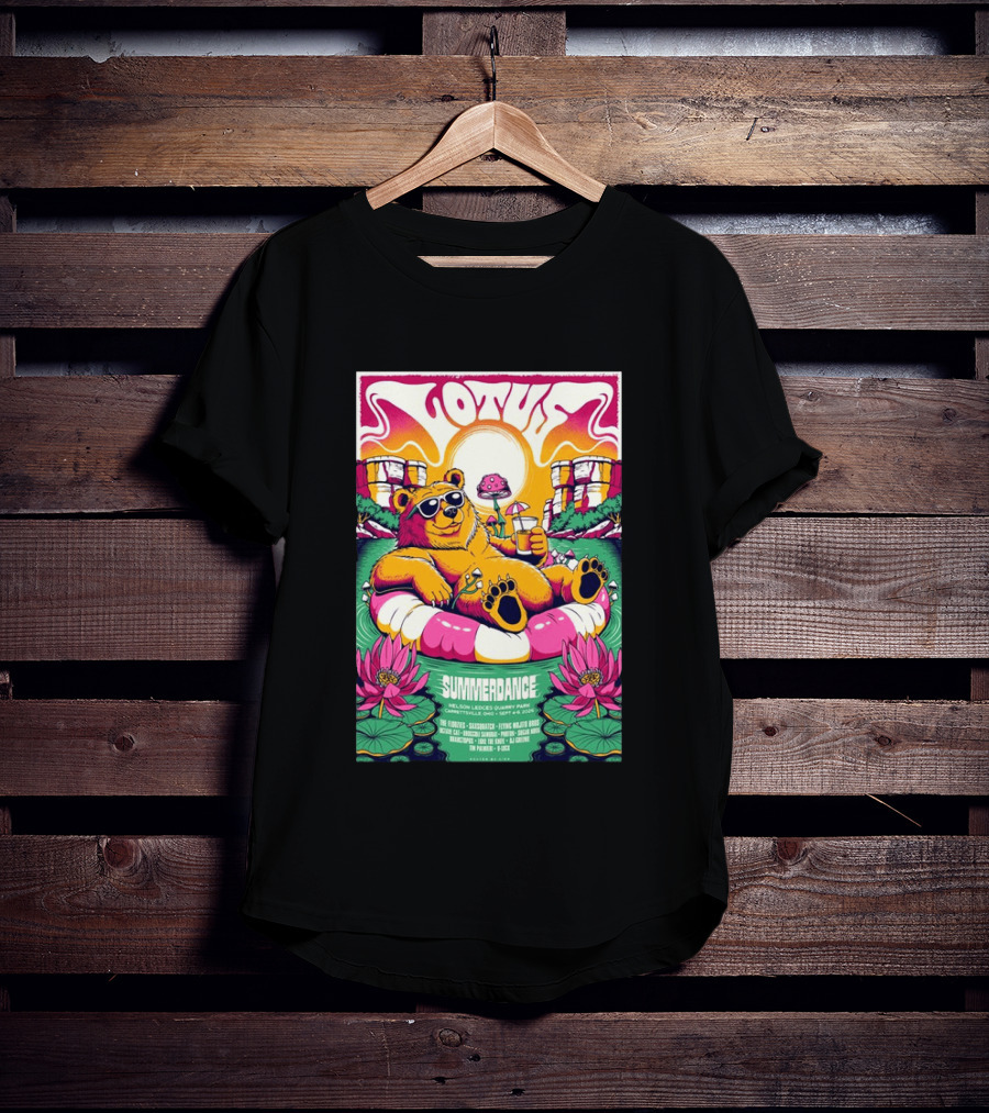 Lotus Summerdance 2026 Garrettsville OH Nelson Ledges Quarry Park Sep 4 6 With Bear Floating On Pool Relaxed Vibes T-Shirt