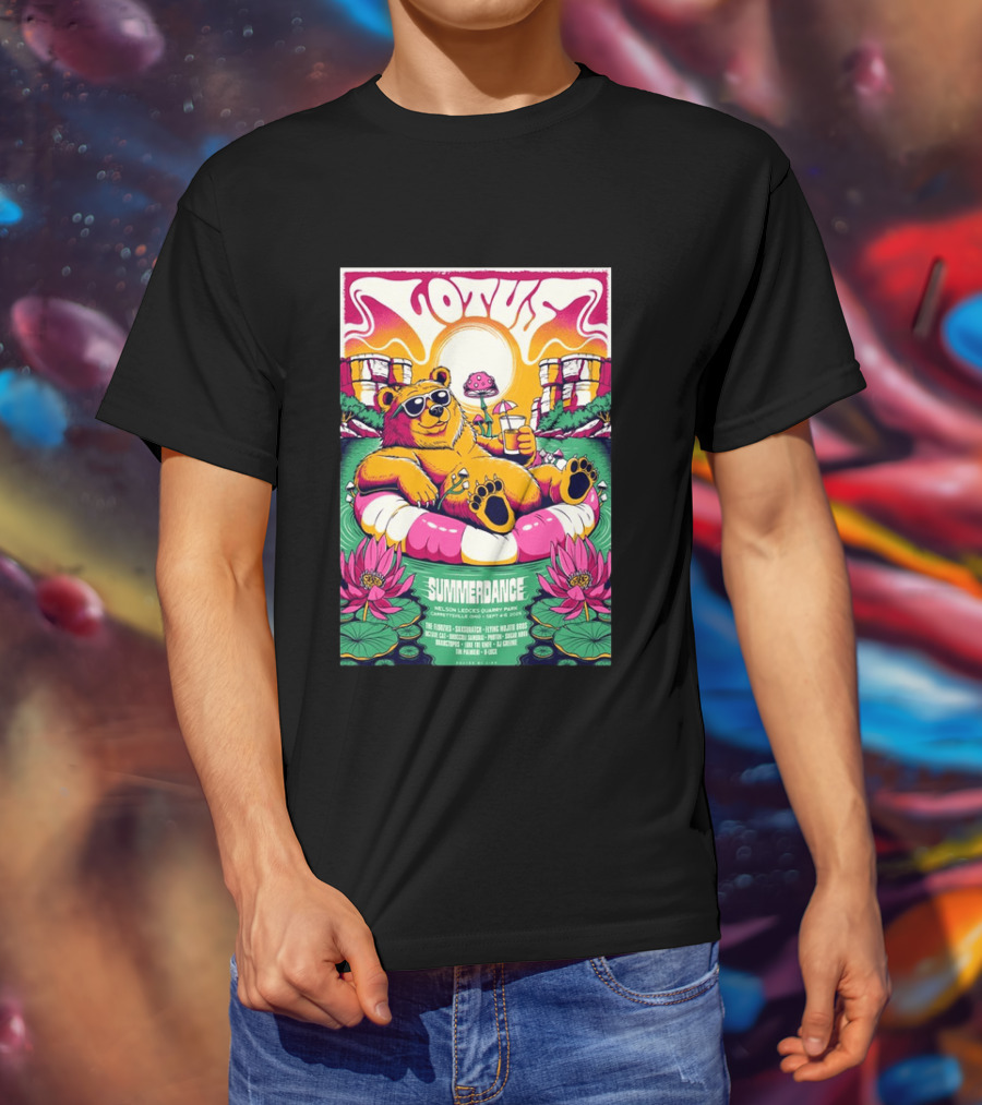 Lotus Summerdance 2026 Garrettsville OH Nelson Ledges Quarry Park Sep 4 6 With Bear Floating On Pool Relaxed Vibes T-Shirt
