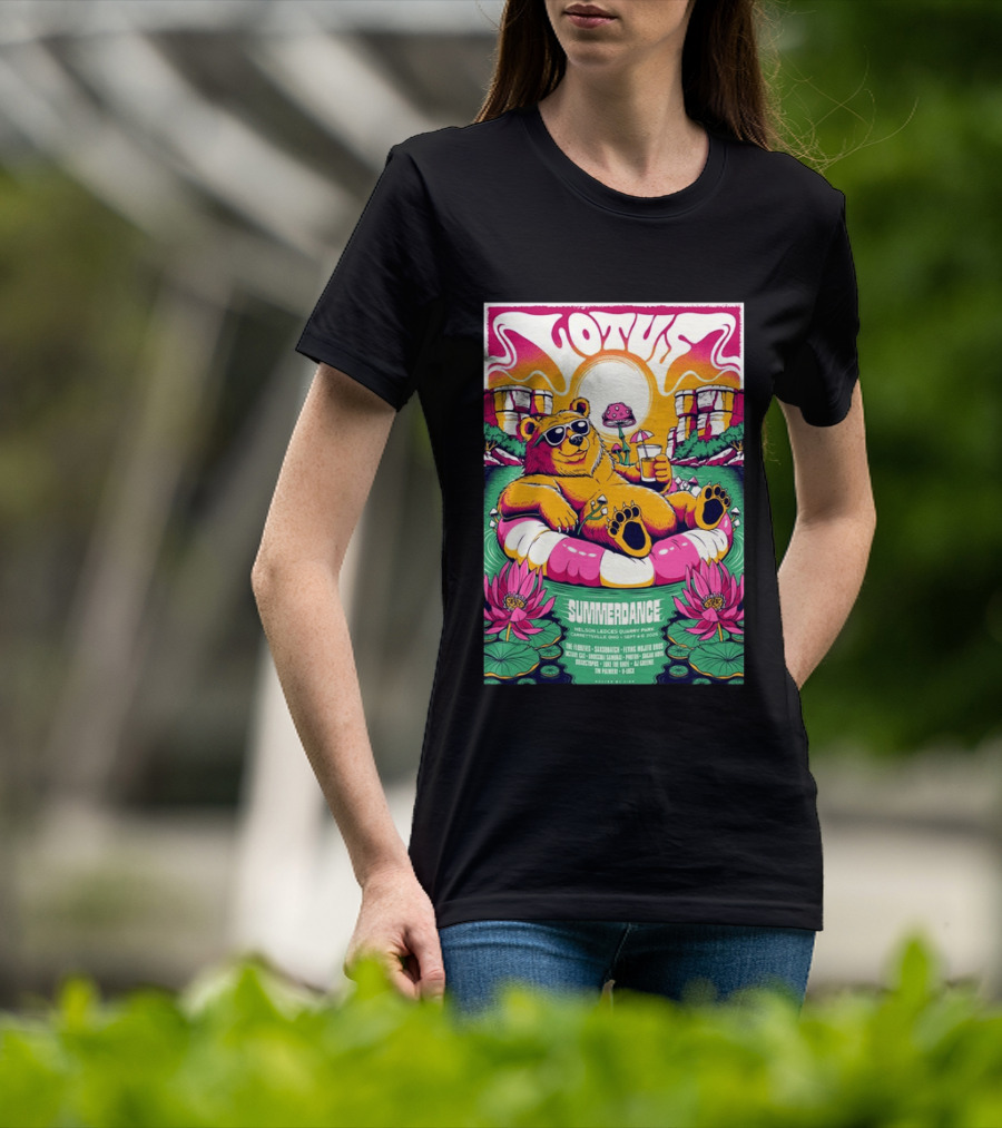 Lotus Summerdance 2026 Garrettsville OH Nelson Ledges Quarry Park Sep 4 6 With Bear Floating On Pool Relaxed Vibes T-Shirt