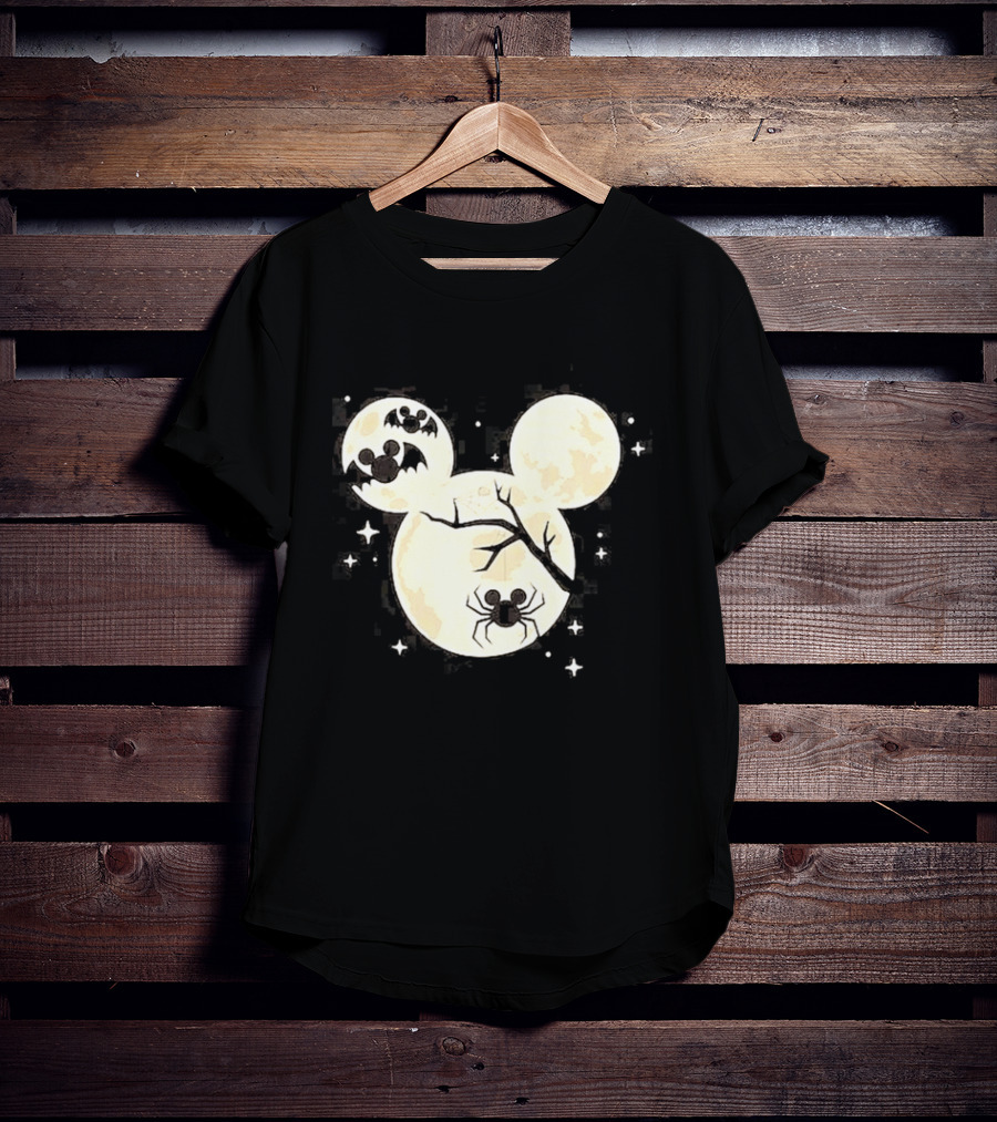 Mickey Mouse Moon Head Halloween Bat Spider Disney T-Shirt