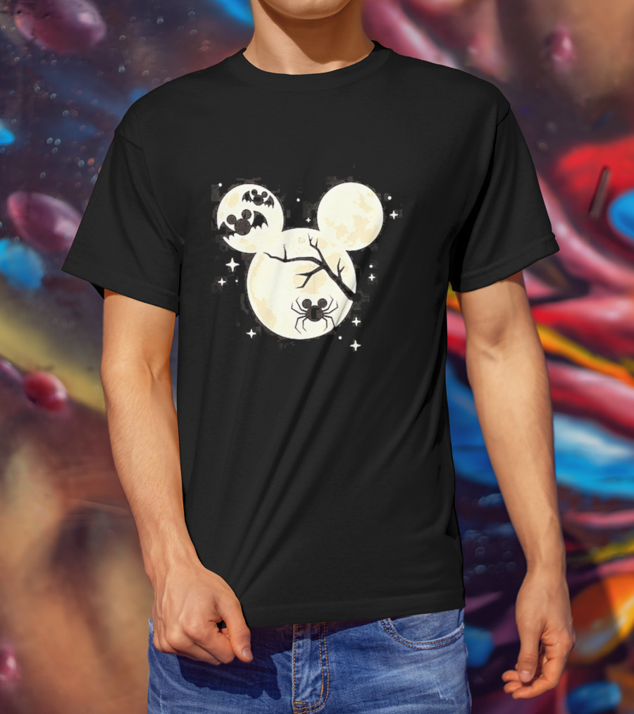 Mickey Mouse Moon Head Halloween Bat Spider Disney T-Shirt