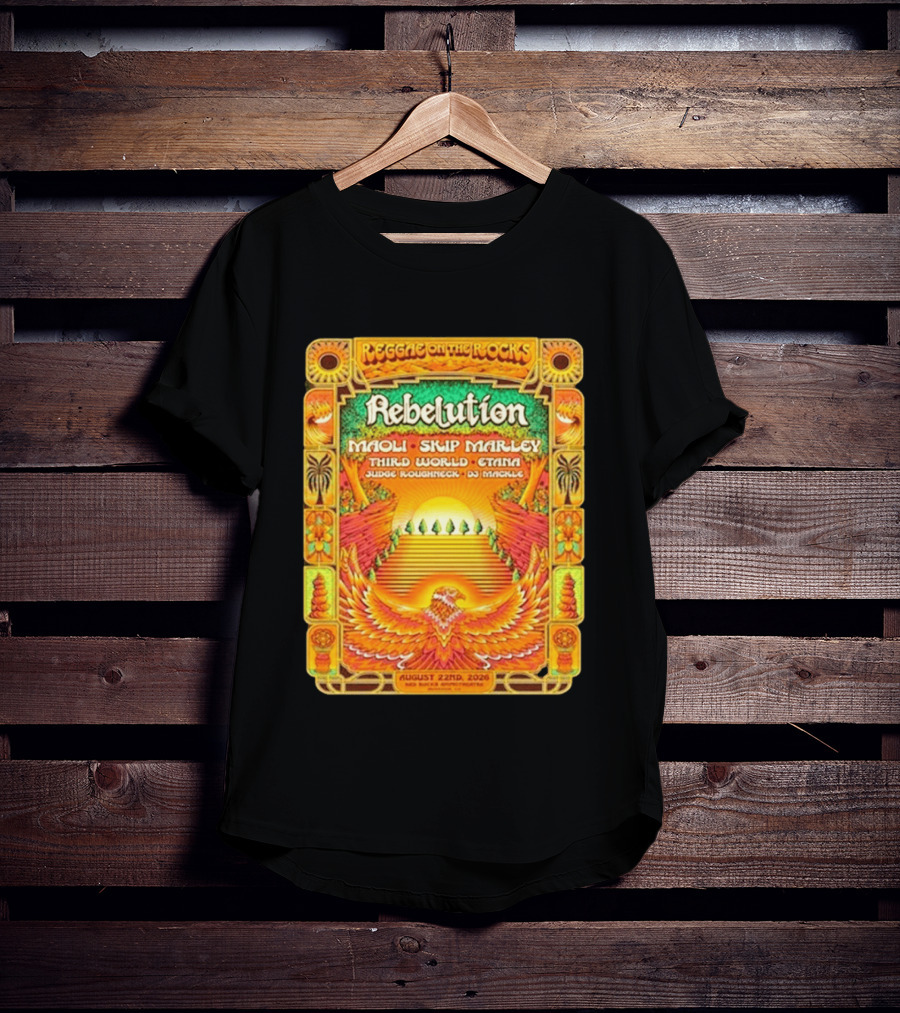 Rebelution Reggae On The Rocks 2026 Maoli Skip Marley Third World Etana August 22nd T-Shirt