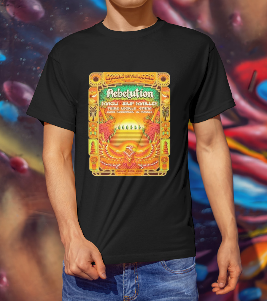 Rebelution Reggae On The Rocks 2026 Maoli Skip Marley Third World Etana August 22nd T-Shirt