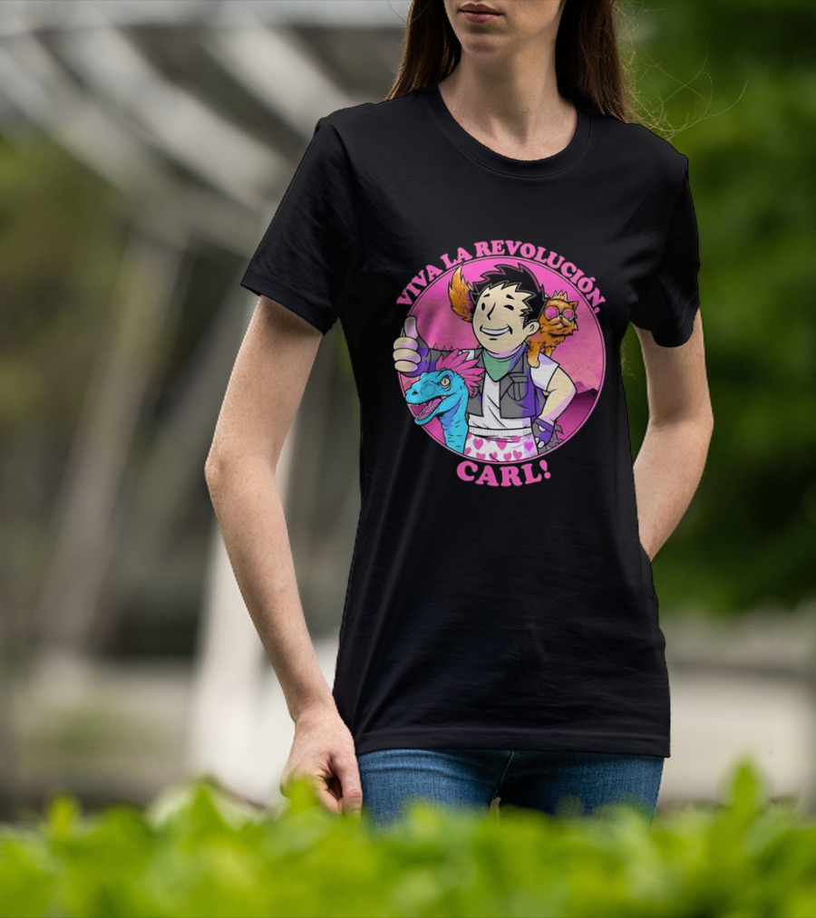 Viva La Revolución Carl Fallout Vault Boy Dinosaur Cat T-Shirt