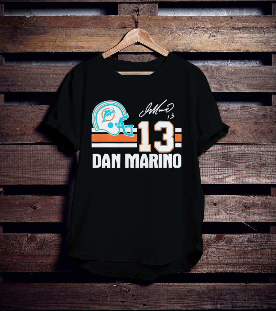Miami Dolphins Dan Marino 13 Helmet Signature T-Shirt