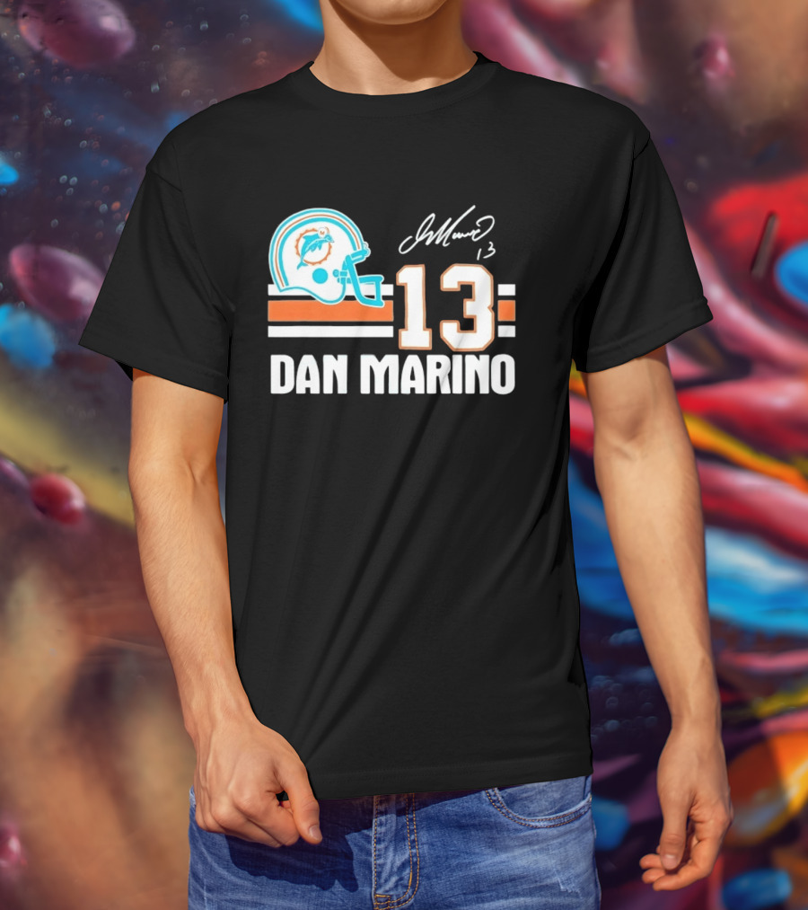 Miami Dolphins Dan Marino 13 Helmet Signature T-Shirt