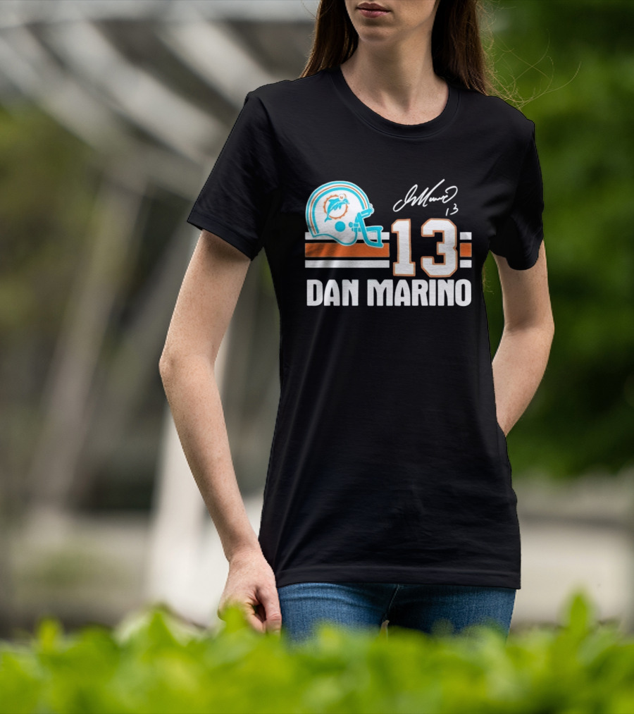 Miami Dolphins Dan Marino 13 Helmet Signature T-Shirt