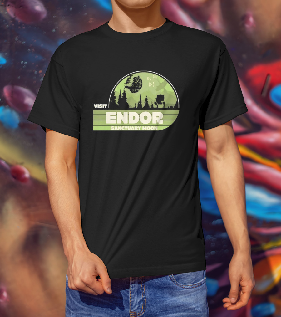 Visit Endor Sanctuary Moon Star Wars Retro Sci Fi Scene T-Shirt