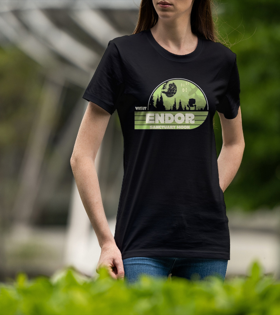 Visit Endor Sanctuary Moon Star Wars Retro Sci Fi Scene T-Shirt