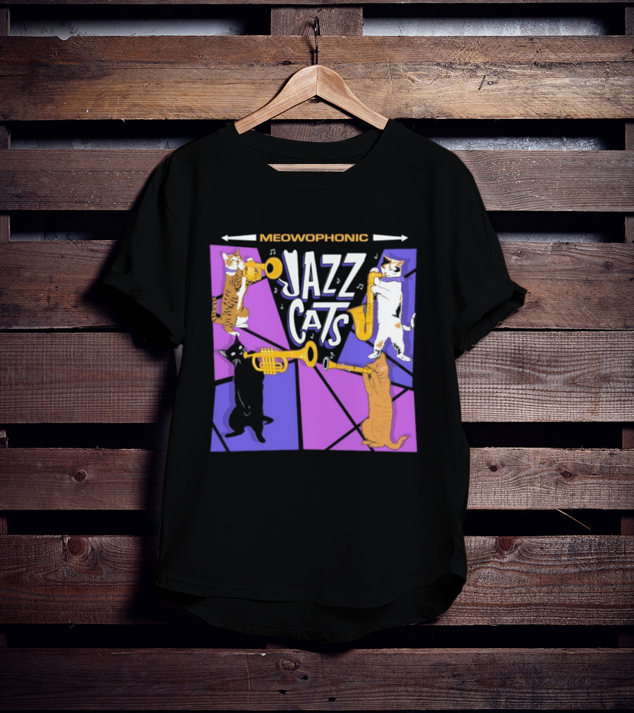 Meowophonic Jazz Cats Playing Trumpets And Saxophones T-Shirt