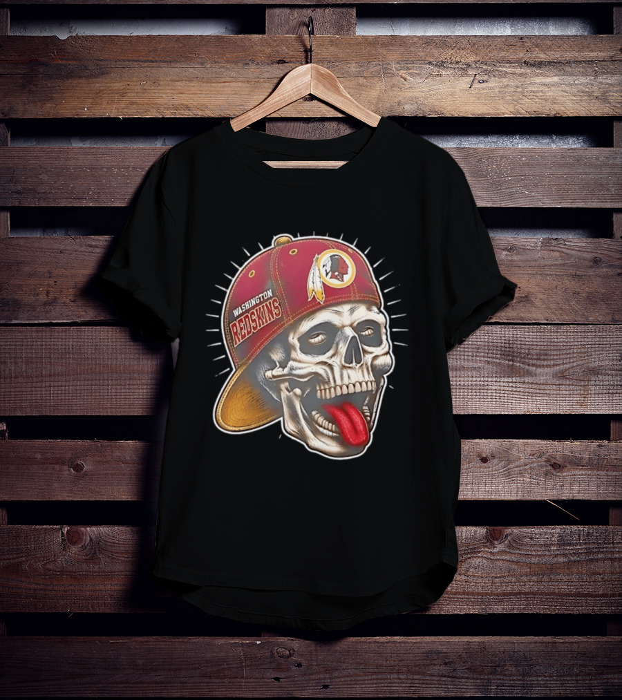 Washington Redskins Football Skull Tongue Out Cap T-Shirt