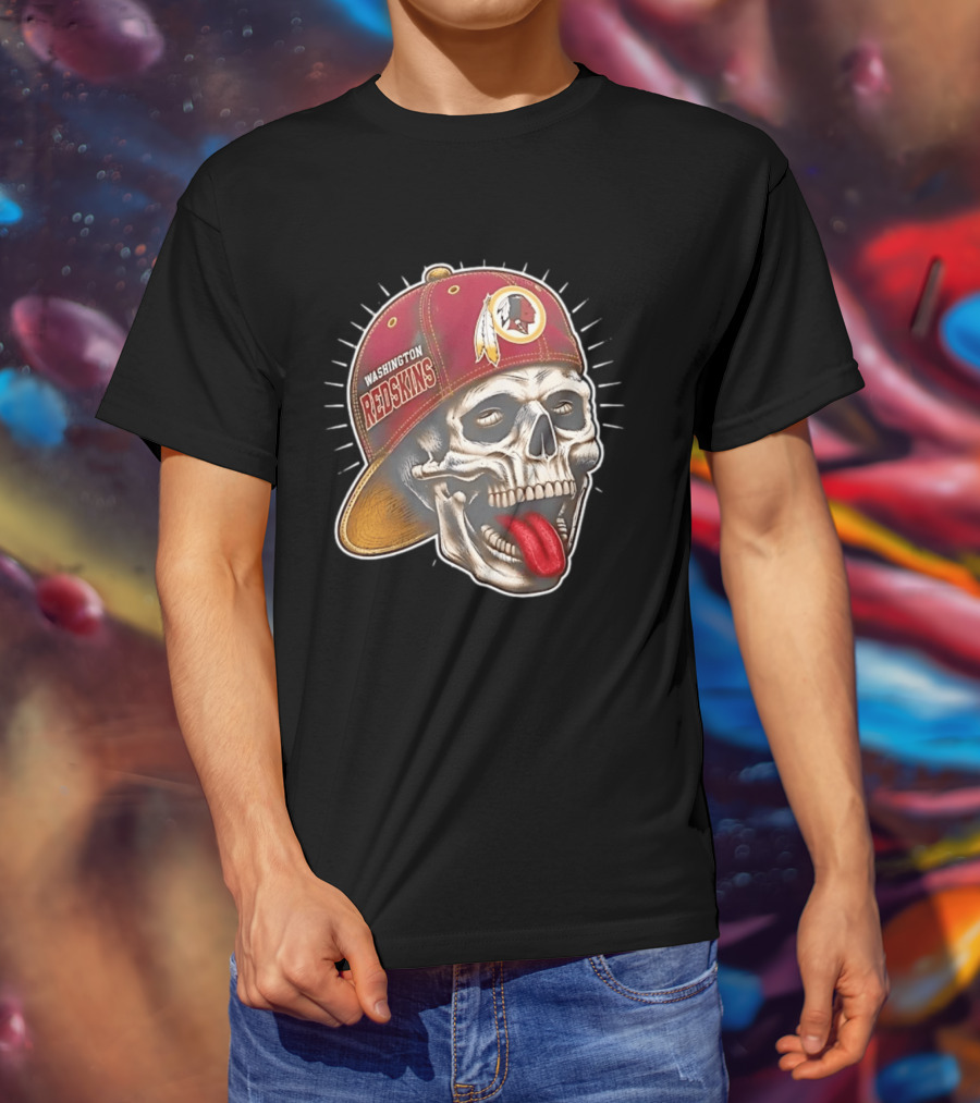 Washington Redskins Football Skull Tongue Out Cap T-Shirt