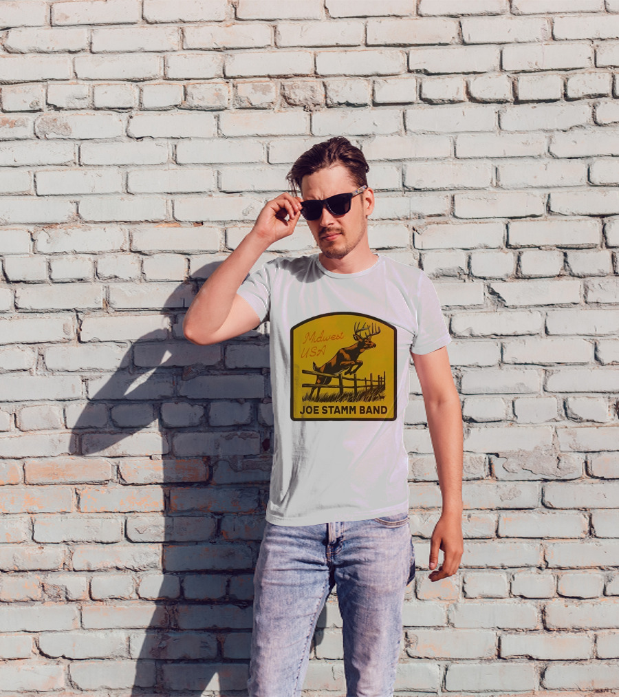 Joe Stamm Band Midwest USA Deer Jumping Fence Over Farm Field T-Shirt