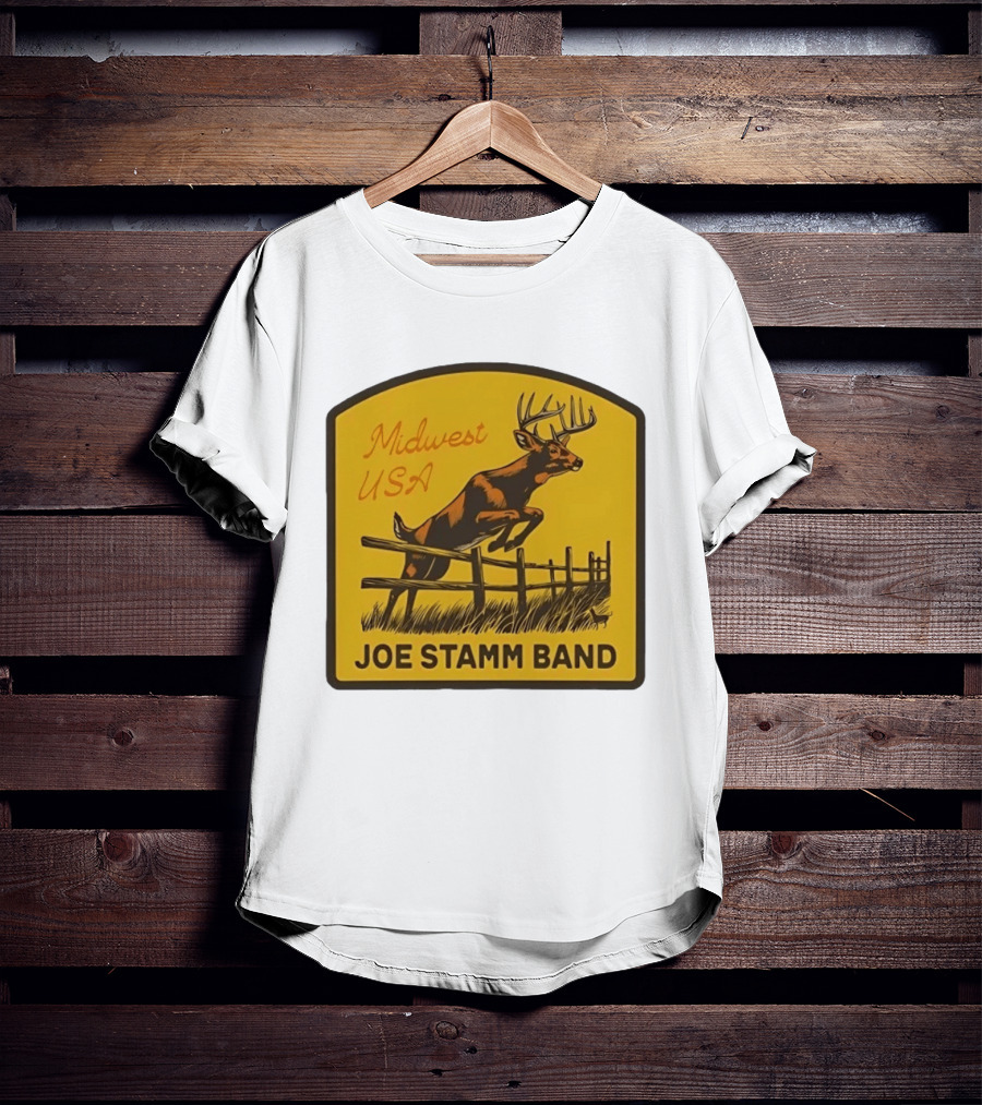 Joe Stamm Band Midwest USA Deer Jumping Fence Over Farm Field T-Shirt
