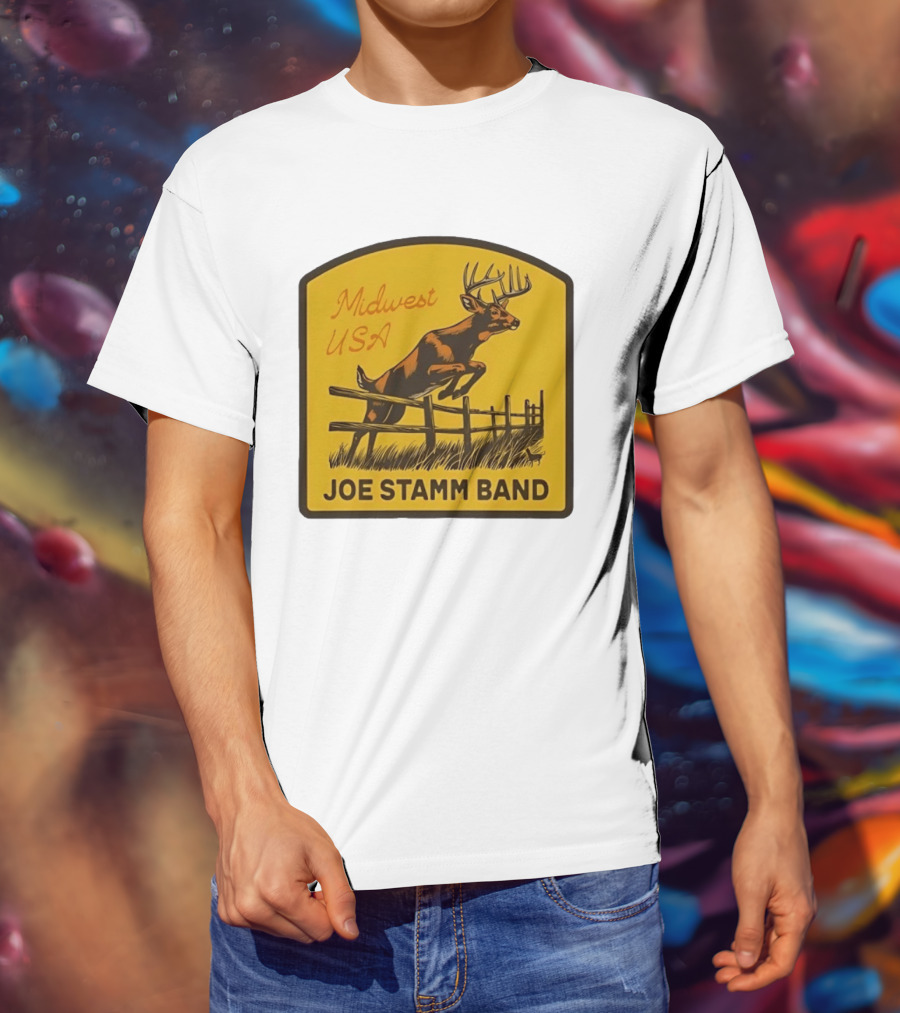 Joe Stamm Band Midwest USA Deer Jumping Fence Over Farm Field T-Shirt