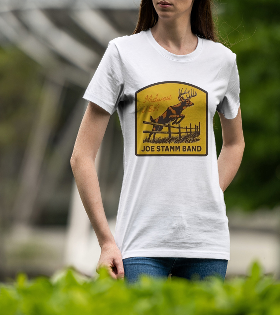 Joe Stamm Band Midwest USA Deer Jumping Fence Over Farm Field T-Shirt