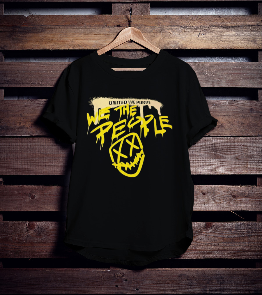 United We Purge We The People Horror Movie Mask Dripping Yellow T-Shirt