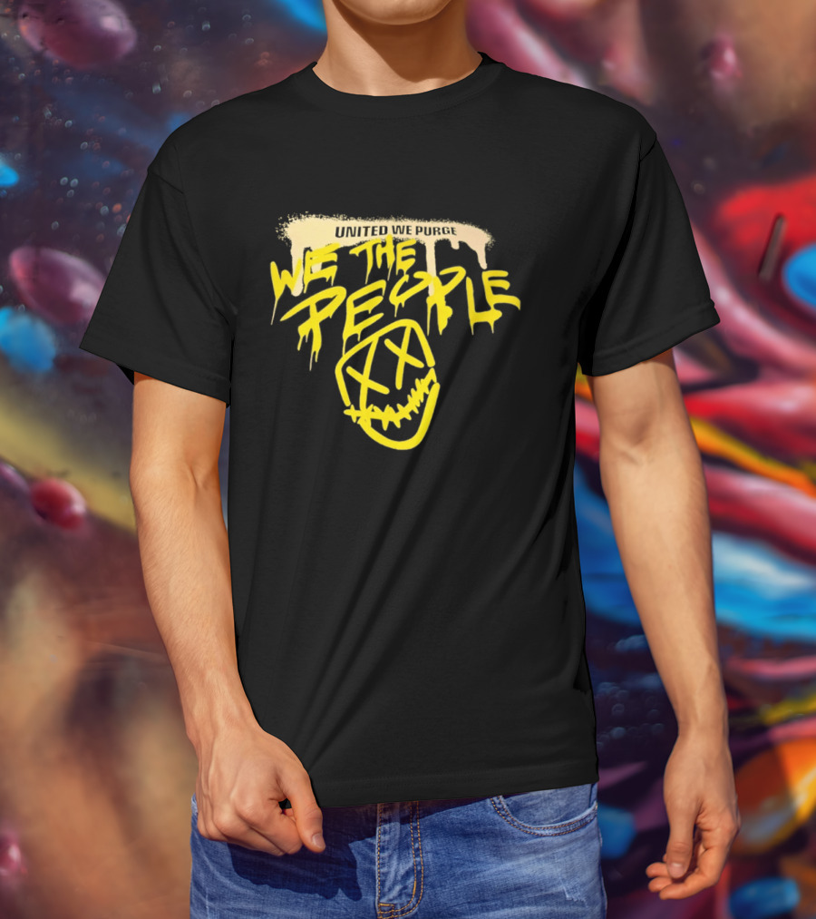 United We Purge We The People Horror Movie Mask Dripping Yellow T-Shirt