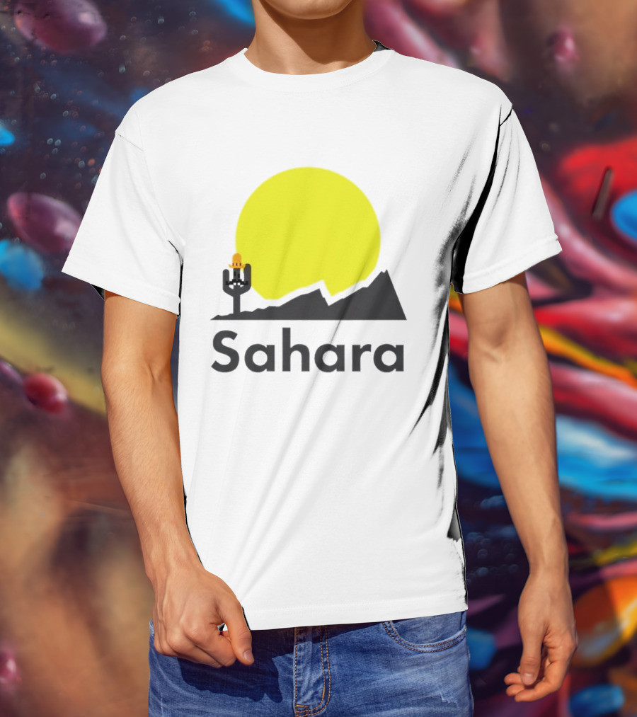 Sahara Desert Cactus Pixel Art With Sombrero Sunset Scene T-Shirt