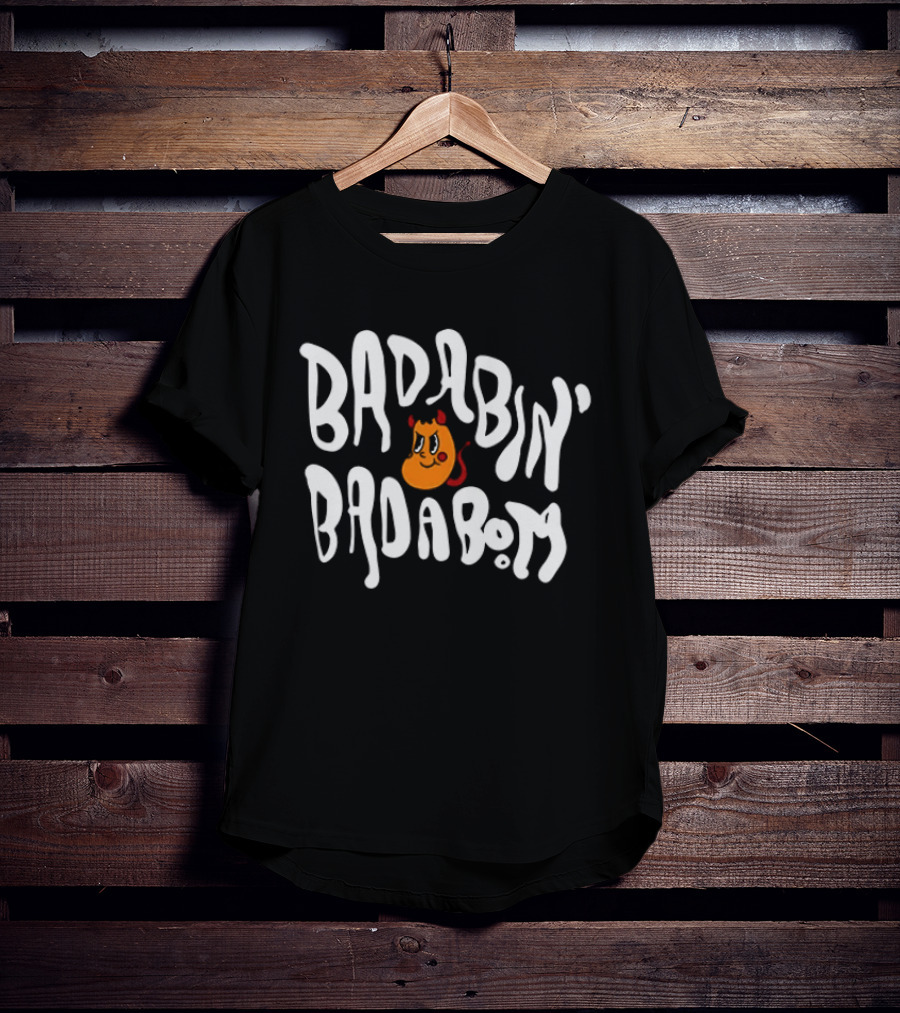 Badabing' Badaboom Cartoon Orange Smiley Face With Devil Horns T-Shirt