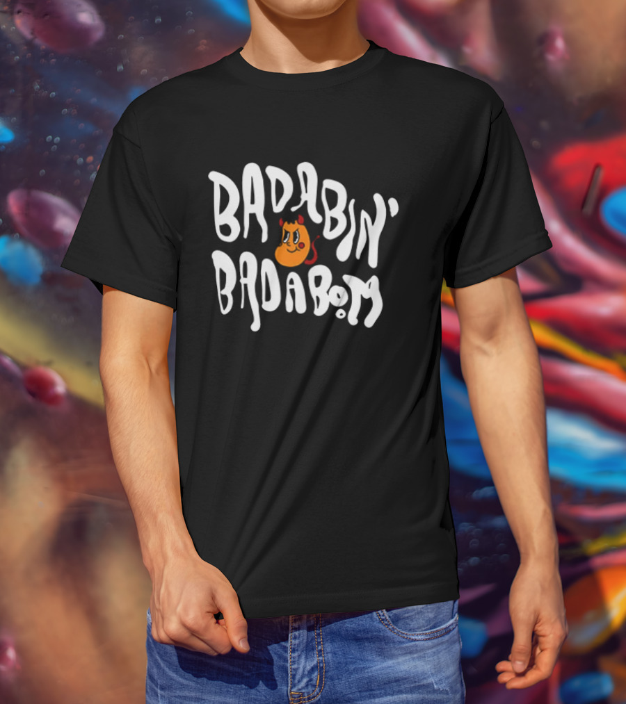 Badabing' Badaboom Cartoon Orange Smiley Face With Devil Horns T-Shirt