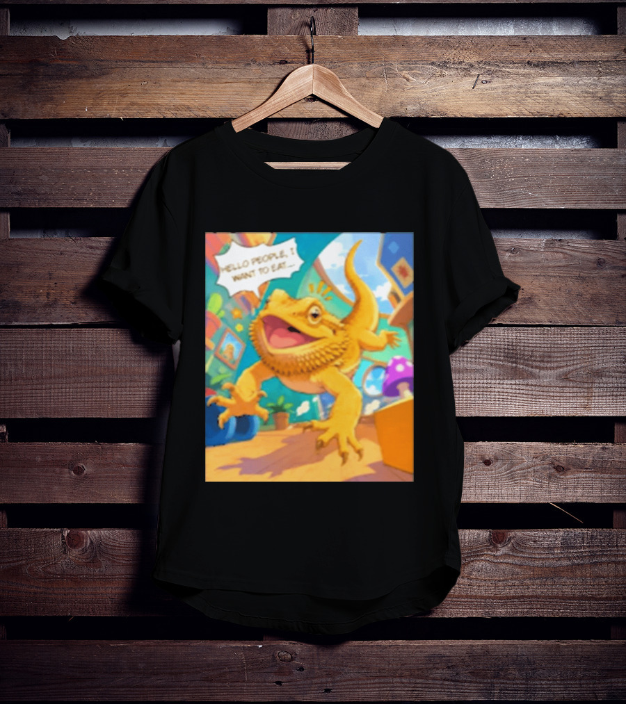 Bearded Dragon Hello People I Want To Eat Funny Lizard Cartoon T-Shirt
