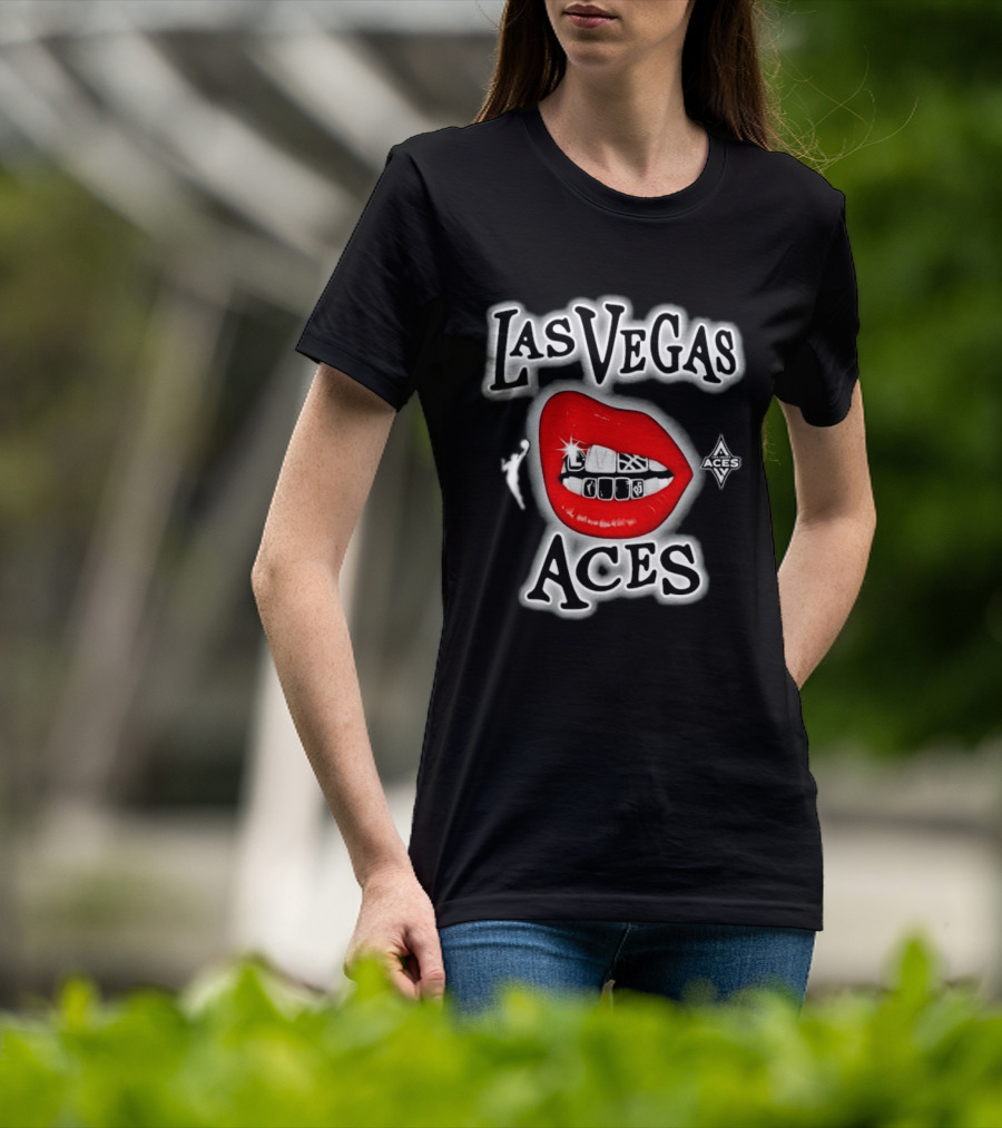 Las Vegas Aces Playa Society Lips WNBA Basketball T-Shirt