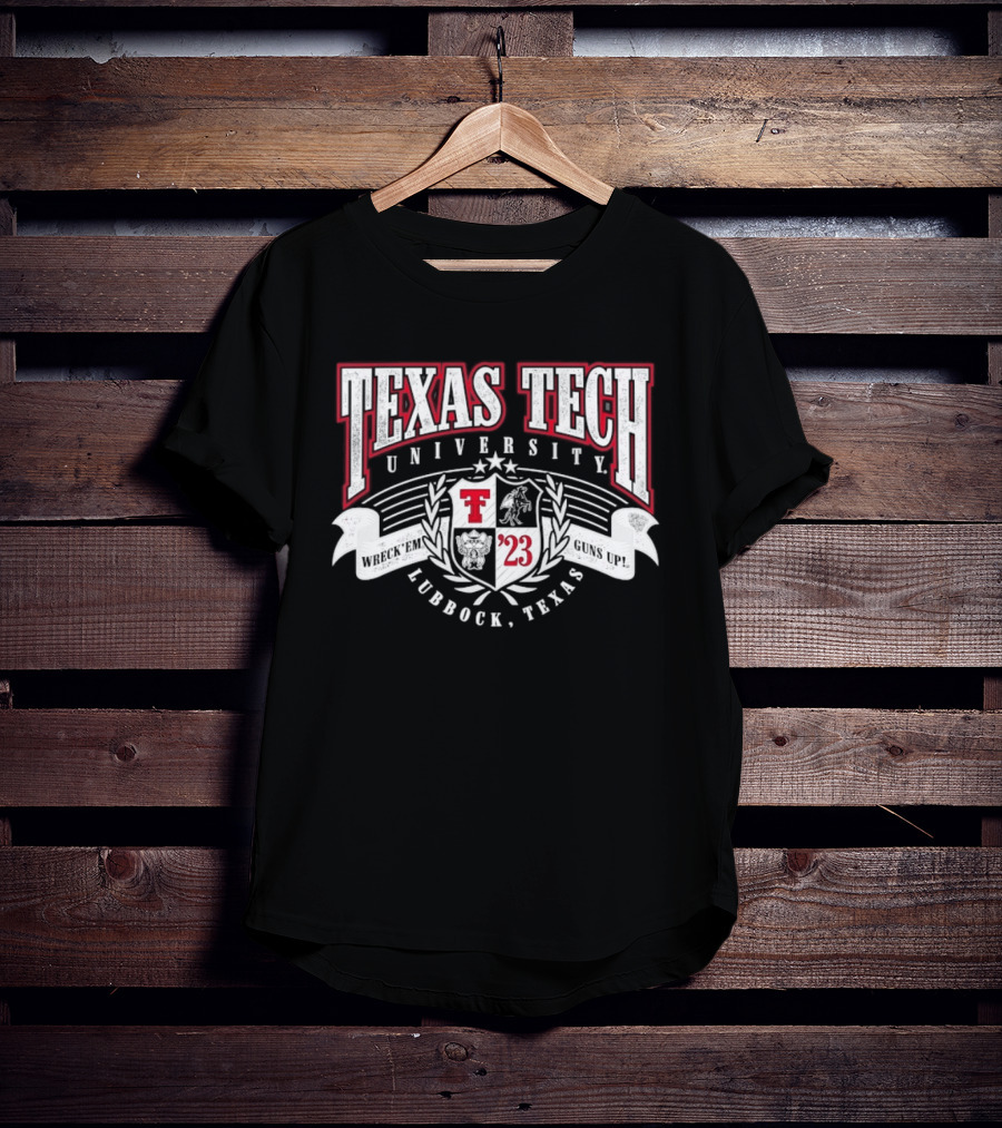 Texas Tech University Wreck 'Em Guns Up '23 Lubbock Texas Emblem Crest T-Shirt