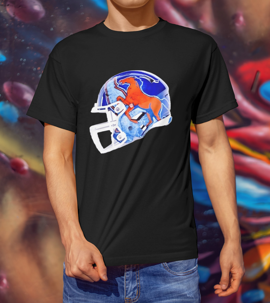 Denver Broncos Horse Helmet Blue And Orange NFL Team Gear T-Shirt