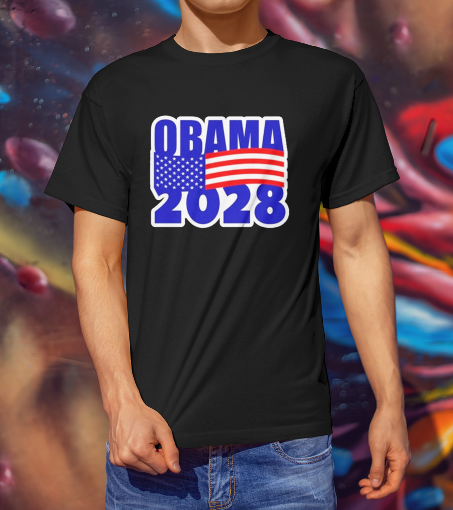 Obama 2028 American Flag Campaign T-Shirt