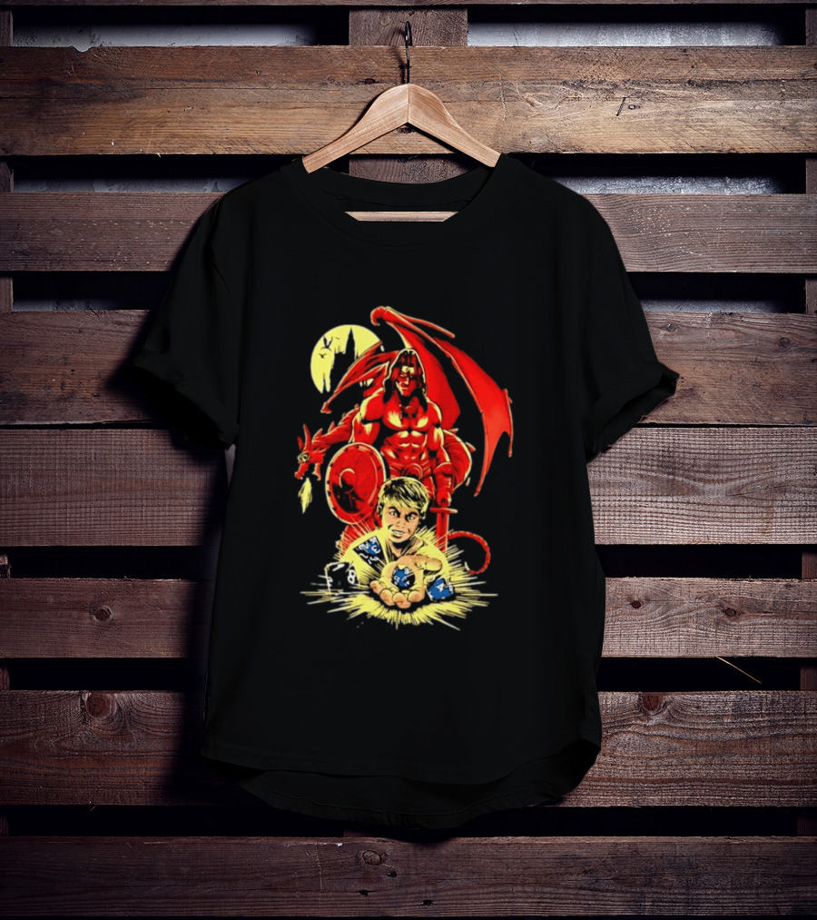 Dungeons And Dragons Player With Red Dragon And Blue Dice Adventure T-Shirt