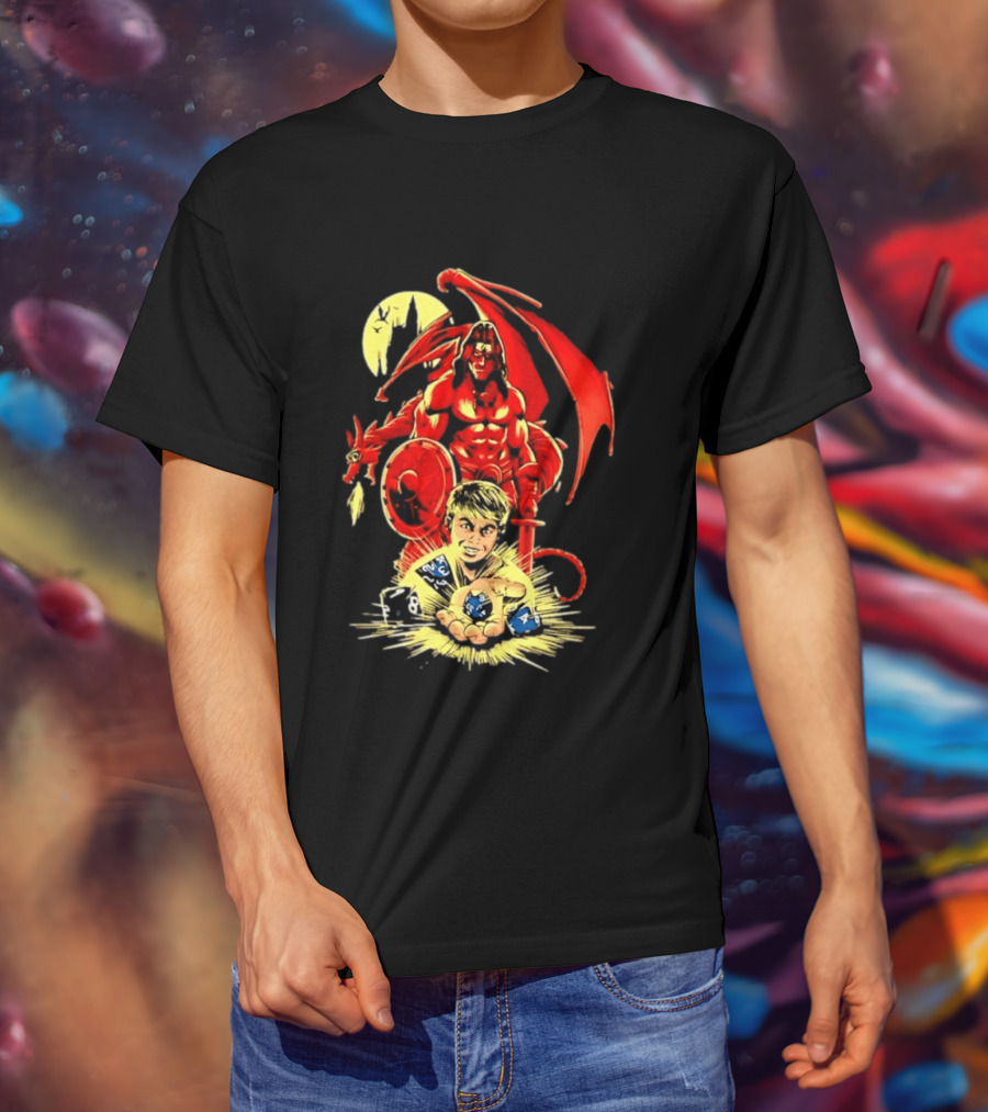 Dungeons And Dragons Player With Red Dragon And Blue Dice Adventure T-Shirt